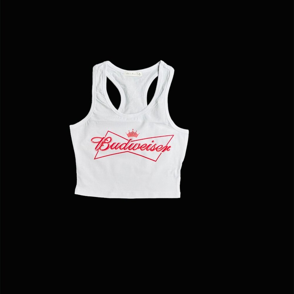 Budweiser White Crop Racerback Tank with Red Logo